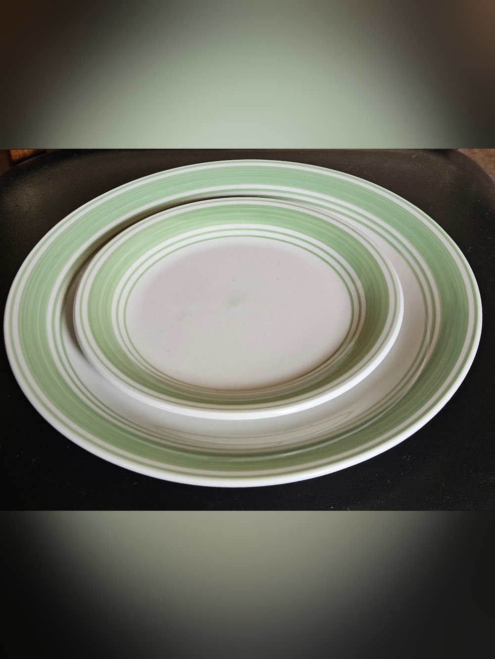 Mainstays Green Striped Ceramic Dinner Plate & Salad Plate Set